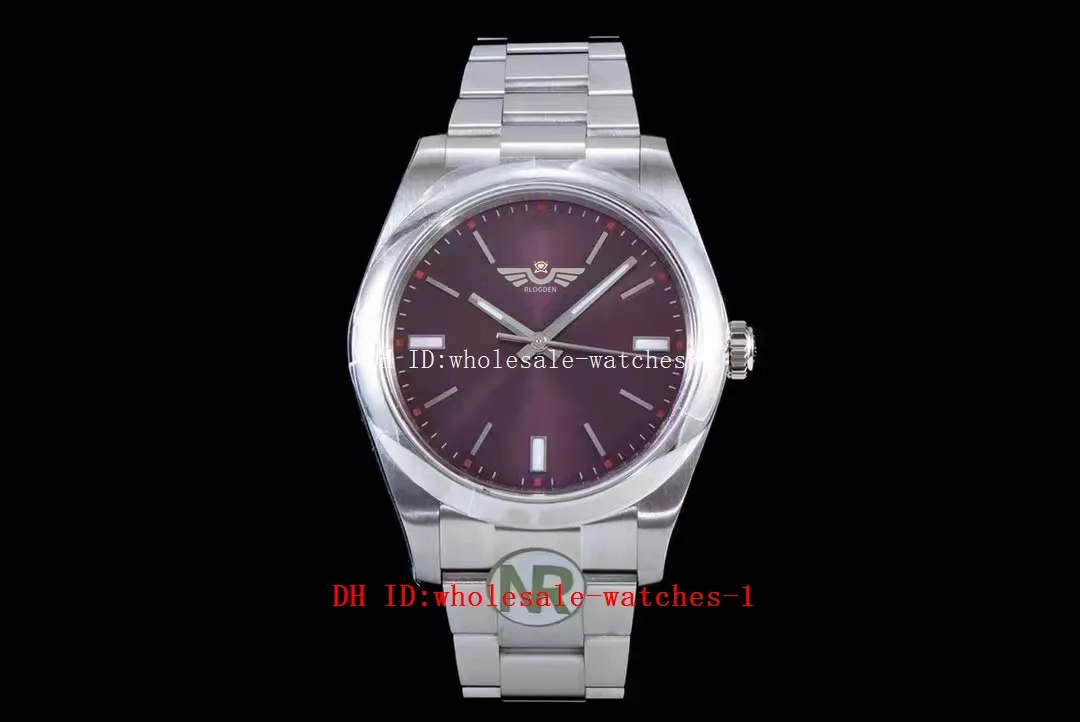 NR Maker Top Watches 39 mm 114300 Oyster President Cadran de raisin rouge TH-11,7 mm Saphir Asie 2836 Mouvement Mécanique Automatique 904L Montre pour homme Montres-bracelets pour hommes