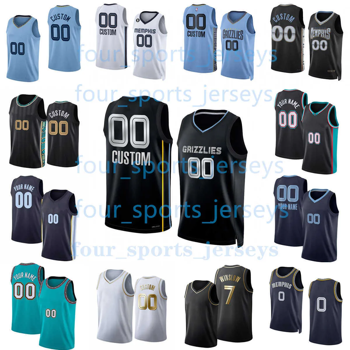 Novas camisas de basquete com impressão personalizada 2023 Adams Green Morant Jackson Williams Clarke Konchar Aldama Brooks Tillman Roddy Terry Jones Williams Jersey