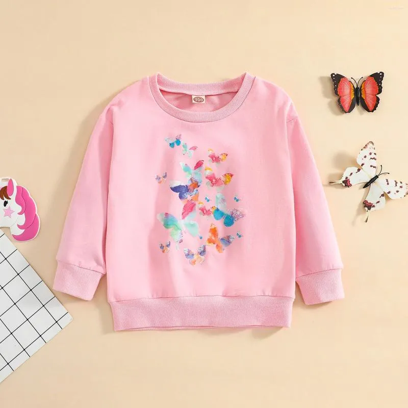 Hoodies Little Girls Casual Hoodie Toddlers Cartoon Colorful Futterfly Printing Lång ärm Sweatshirts Baby Kids Spring Autumn Tops