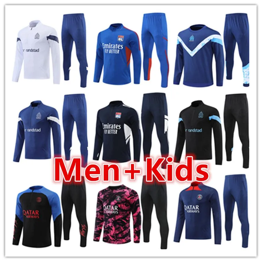 2022 2023 Marsylia mężczyzn Mężczyzn Kids Soccer Tracksuit Training Training Jersey Set 22 23 23 koszulki piłkarskie dresy joggingowe Zestawy przetrwania stopa Chandal futbol