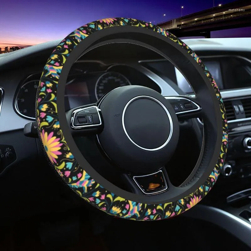 Tampas do volante de direção 38cm México Floral Otami Pattern Cobra Menino Men Men Auto Car Protetor Fit for Sedan 15 polegadas