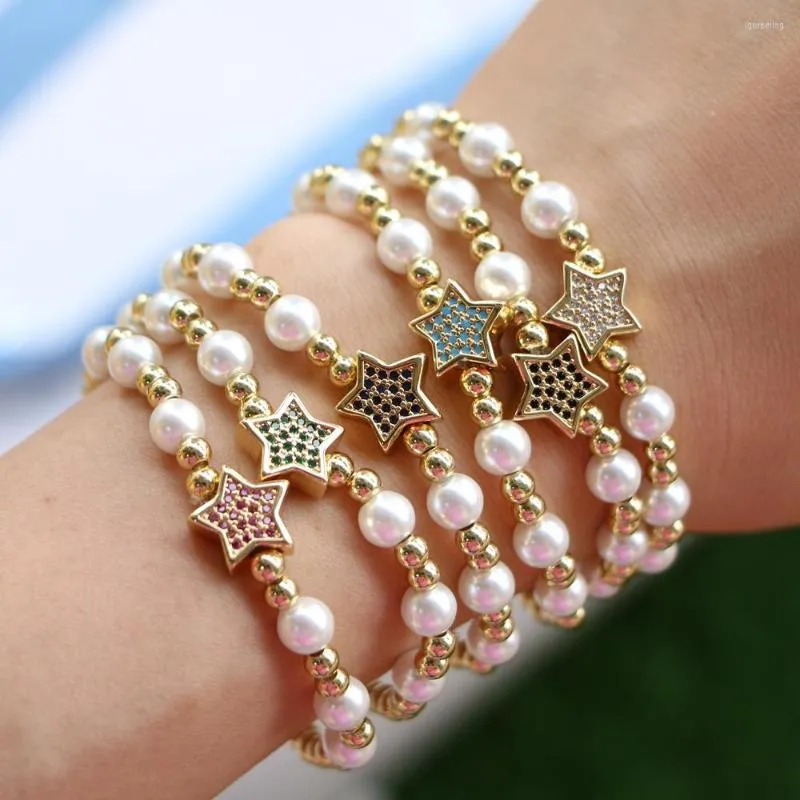 Strand 2022 Style Pearl Shell Cz Bangle Zircon Star Accessories Beasted Bracelet для женщин