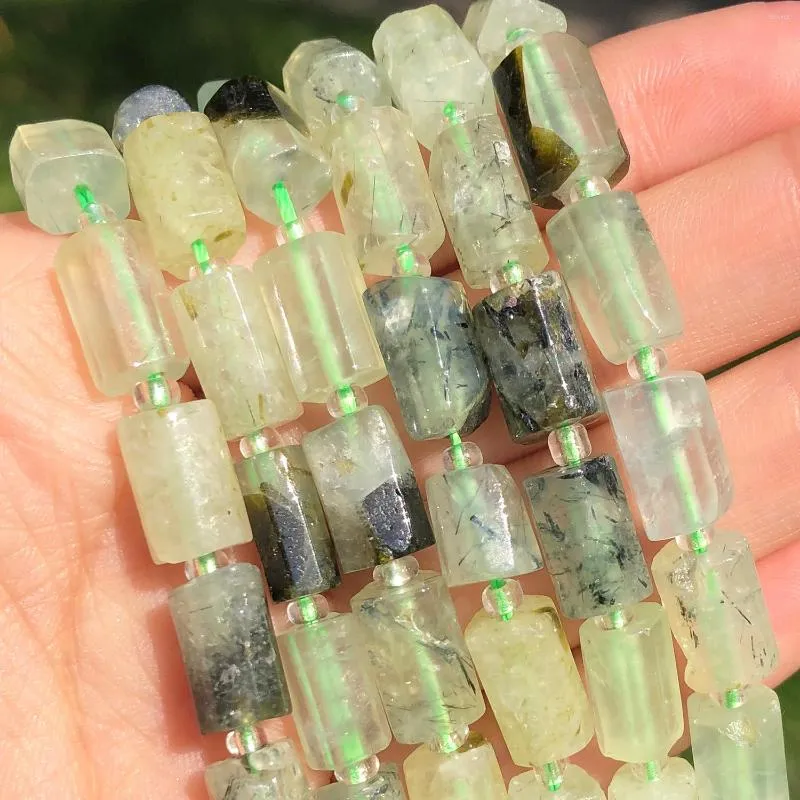 Koraliki Kamień naturalny Kolumna Kształt Fasetowany zielony prenites luźny klejnot do biżuterii DIY Making Bransolet Akcesoria