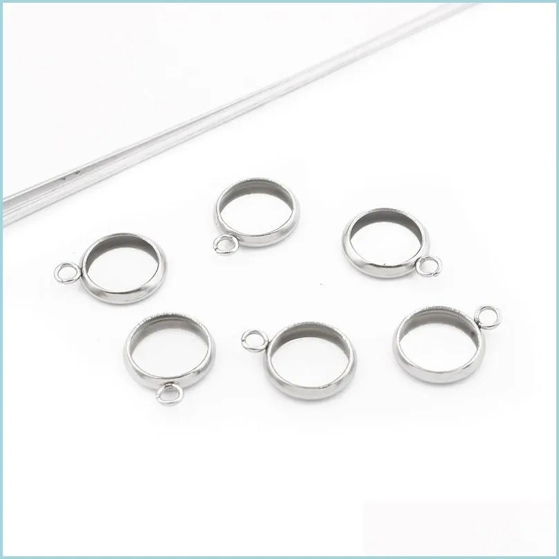 Andere 30 st roestvrij staal Charms 8mm/10 mm Ronde lege lade rand instelling hanger voor doe -het -zelf oorbel armband sieraden maken accessori dhsug