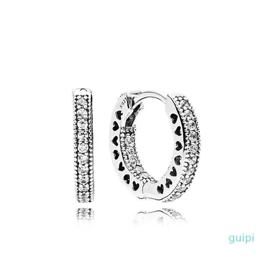 Hoop Huggie Heart أقراط الصندوق الأصلي لـ Pandora 925 Sterling Sier Small Ear Ring Women Menst