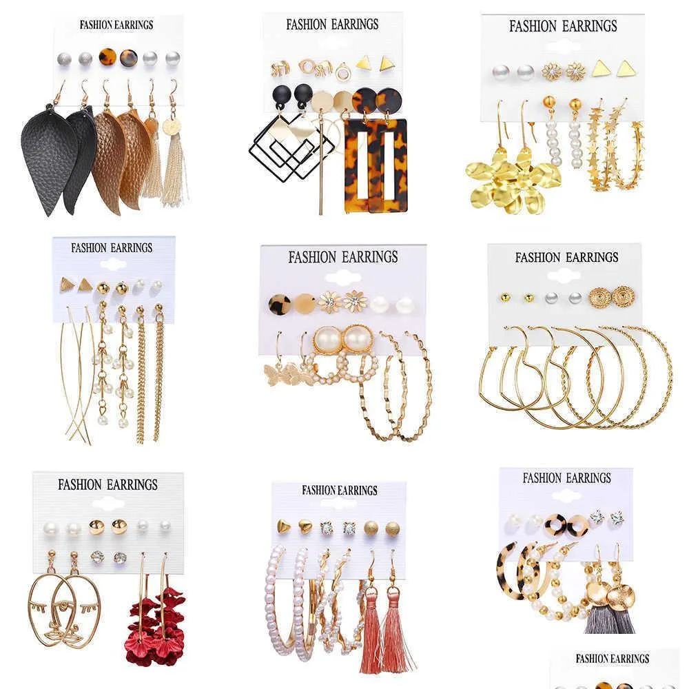 Dangle Chandelier Womens Earrings Hoopdangle Stud Gold Sier Plated Tassel Earring Creative Simple Acrylic Set 6 Pairs Drop Deliver Dhw8E