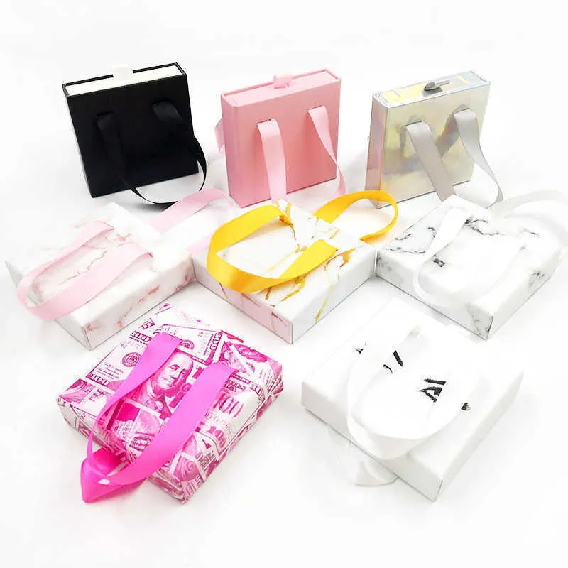 25mm Mink Eyelashes Box Pull-out Ribbon False Eyelash Packaging Empty Lash Case Marble Dollar Design 3D Lashes Cases Boxes Bulk Estuche De Pestanas Vacio