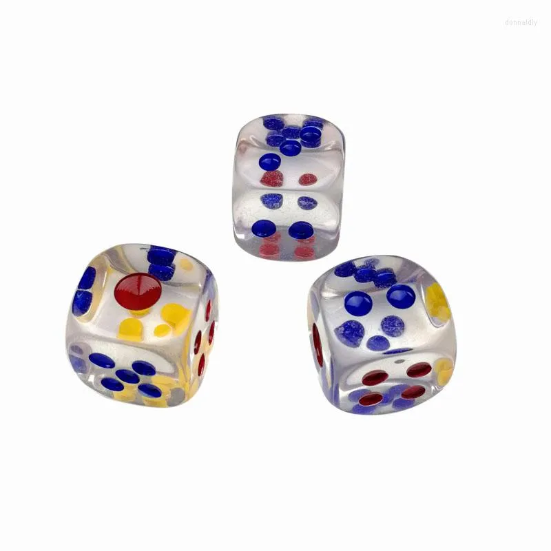 سلاسل المفاتيح 10pcs 6 جوانب ألعاب الجدول المحمولة DICE 24MM Acrylic Round Corner Board Board Cubs Digital Dices Digital