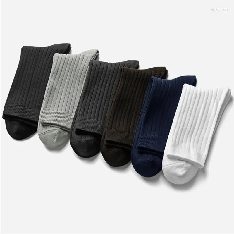 Men's Socks Fashion 95% Cotton Men's Antibacterial Long Man Solid Stripe Male High Quality Business Casual Calcetines