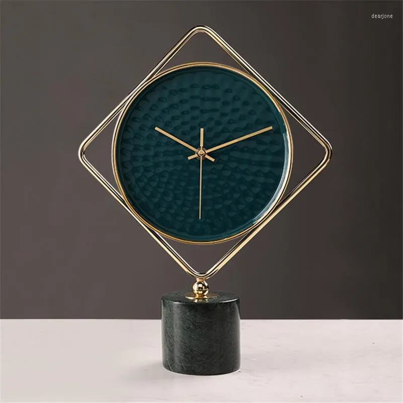 Horloges de table Horloge de luxe Cadran en céramique Moderne Bureau en métal Base en marbre Décoration de bureau Décor à la maison Cadeau Reloj Escritorio