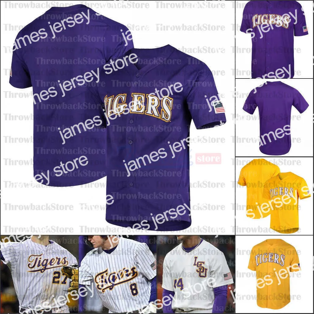 ارتداء كرة القدم في الكلية الأمريكية 2021 NCAA LSU College Baseball Jerseys Dylan Crews Giovanni Digiacomo Daniel Cabrera DJ Lemahieu Aaron Nola Alex Bregman Gausman Bel