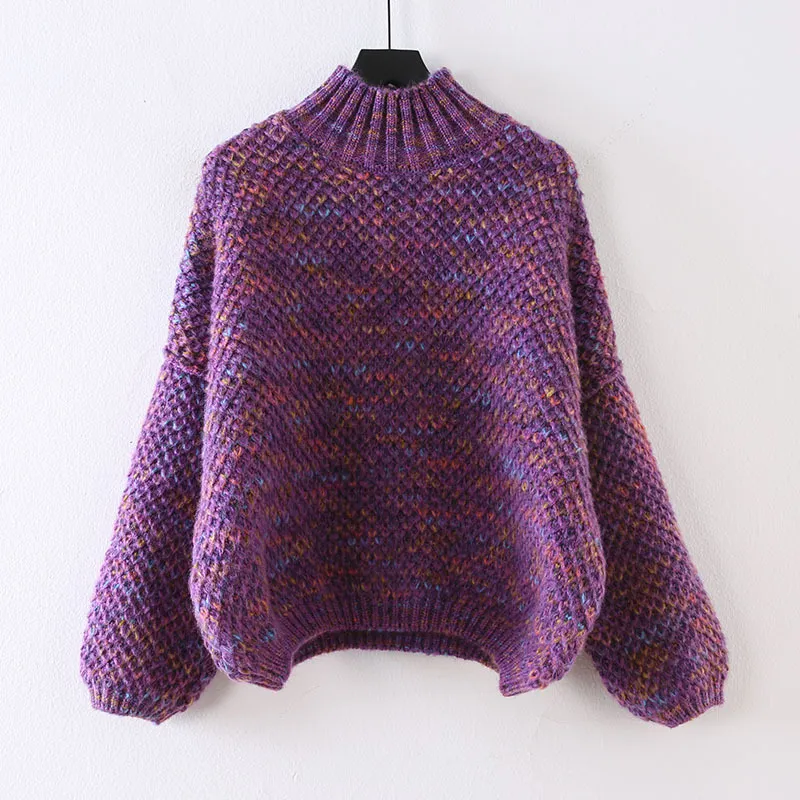 Вязаный пуловер, свитер, женская свободная повседневная водолазка, теплая плотная осень-зима 2022, модный женский цветной топ с блоками