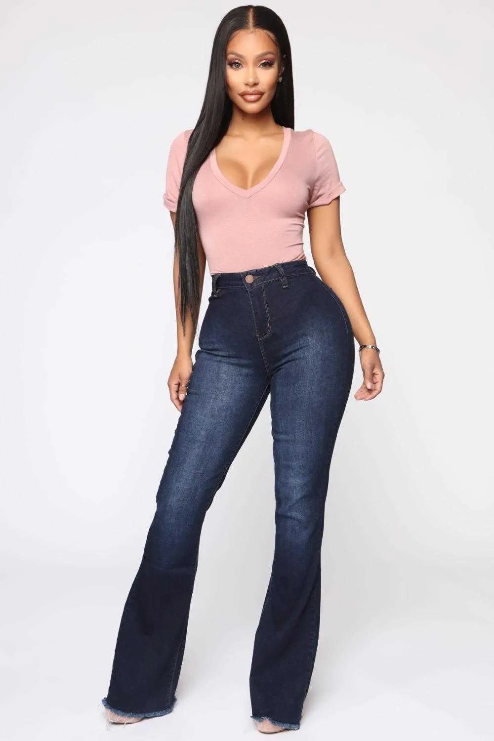 Jeans pour femmes Jeans évasés taille haute avec élasticité Hanches serrées dans un pantalon de style sud-américain Jambes larges Vêtements à la mode