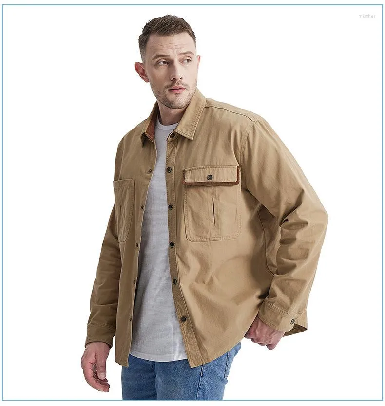 Camicie casual da uomo 2022 Camicia da uomo in cotone stile safari Risvolto Velluto a coste Colore a contrasto Top Plus Size Giacca allentata Manica lunga US