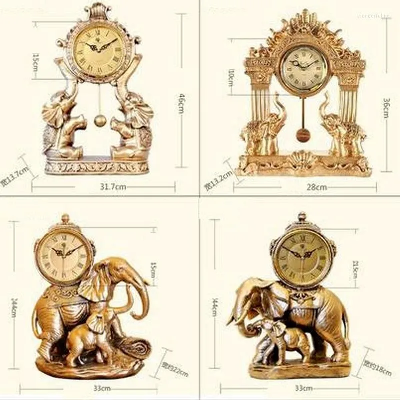 Orologi da tavolo Retro Scrivania Soggiorno Ornamenti desktop creativi Elefante Grande orologio al quarzo Decorazioni Orologi Decorazioni per la casa