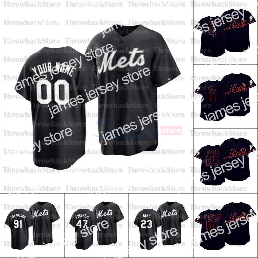 College Baseball Wears 2021 All Black Fashion and Players' Weekend baseball jersey NewYork 20 Pete Alonso 48 Jacob deGrom 1 Amed Rosario 30 Michael Conforto 33