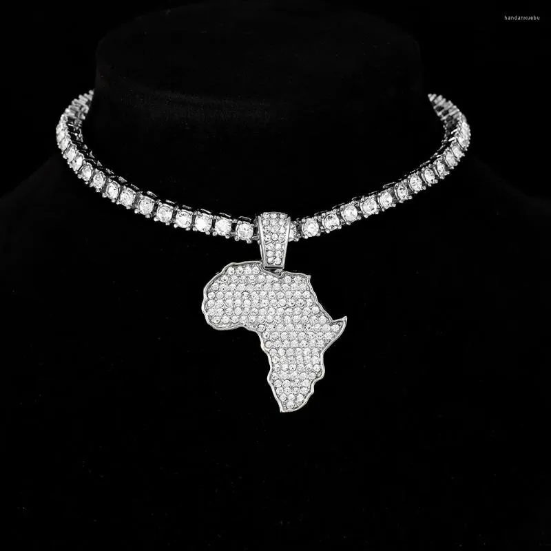 Colares com Pingente Iced Out Mapa da África Colar Corrente Brilhante com Strass Colar Masculino Masculino