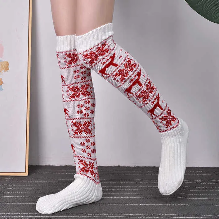 2023 femmes noël longues chaussettes tricoté bas pour filles dames femmes hiver tricot chaussette cuisse haute sur le genou bas