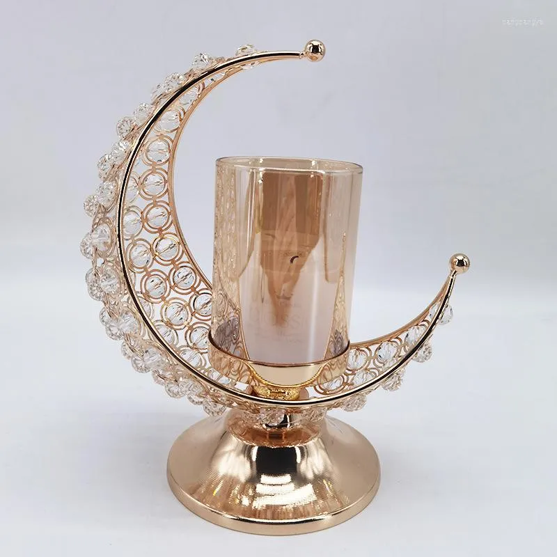 Candle Holders Eid Mubarak Moon Holder Creative Gold Plating Home Living Room Decorations Wedding Supplies