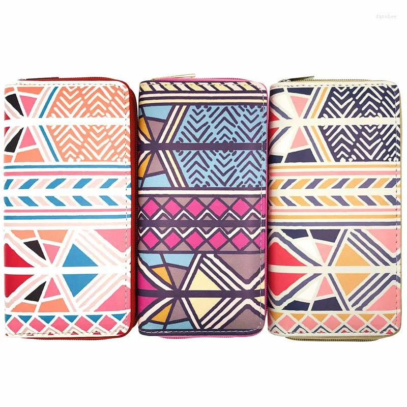 Wallets KANDRA Colorful Herringbone Wallet Web Print Women Purse Leather Long Phone Money Bag Coin Wristlet Card Holder