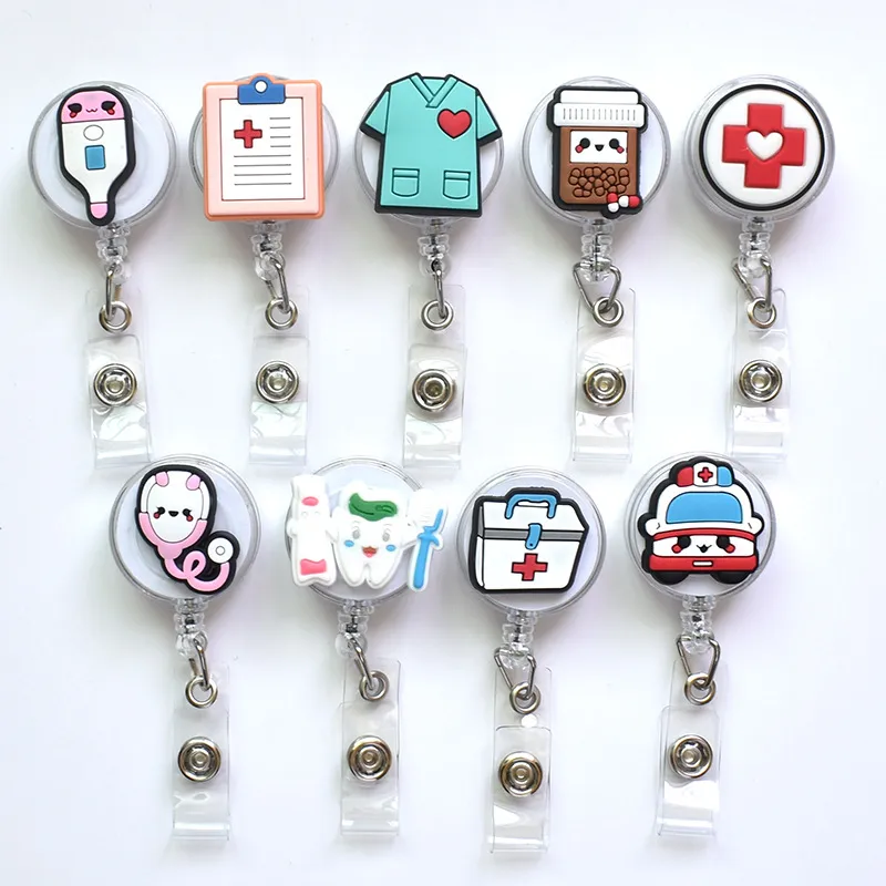 Affärskortfiler 2022 Ny design 1 PC Högkvalitativ Sile Infällbar sjukhussjuksköterska Badge Holder Reel Cute Cartoon ID Keychains Dr Smtuo