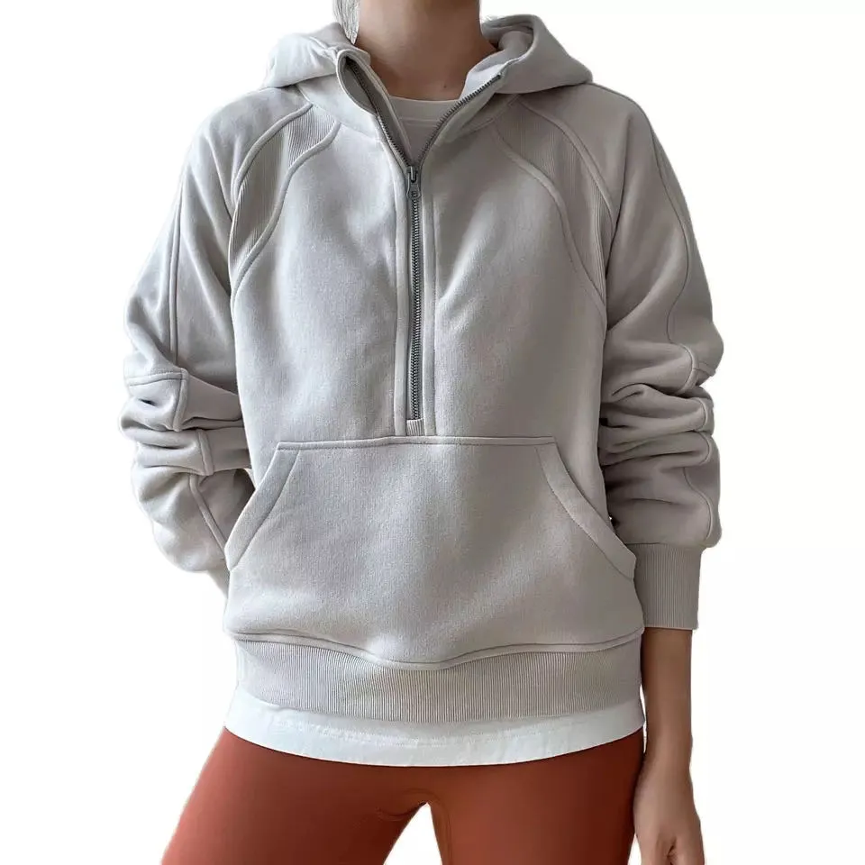 Vrouwen herfst hoodies half ritssluiting sweatshirt yoga pak jas dames sportschool top activewear fleece losse workout pullover