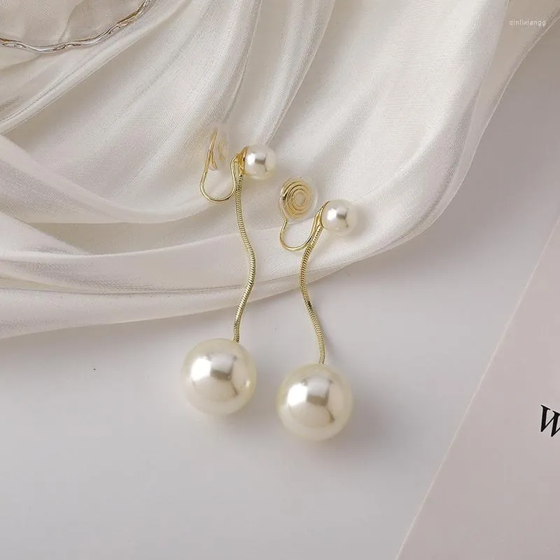 Backs Earrings U-Magical Exaggerated Circle Oversize Faux Pearl Long Tassel Clip For Women Exquisite Jewelry Pendientes