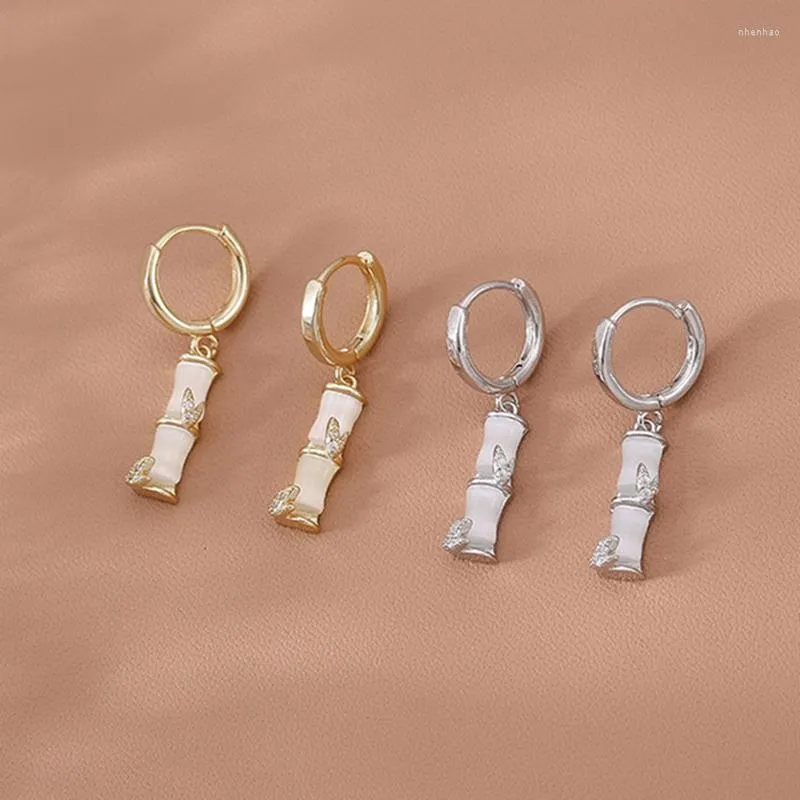 Dangle Earrings 2022 Design Opals Stone Bamboo Shaped Pendant Gold Drop Luxury Women's Accessories For Korean Fashion Jewelry Party