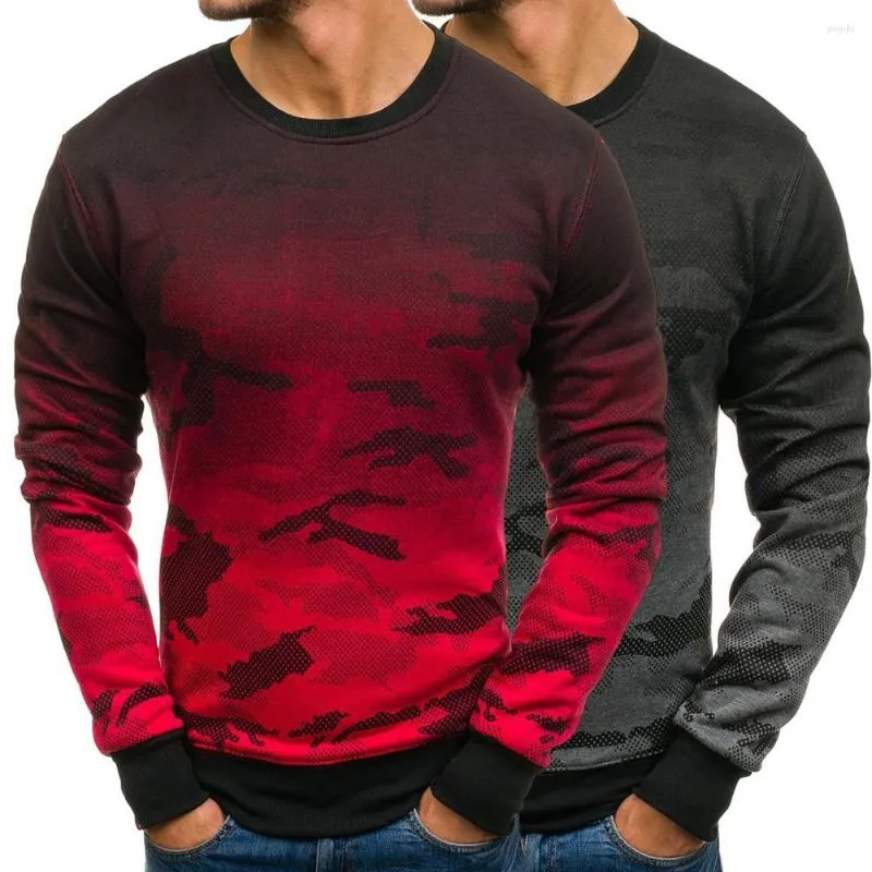 Hommes Hoodies Camouflage Imprimer Manches Longues Hommes Sweat Lâche Ras Du Cou Pull Contraste Couleurs Épais Chaud Automne