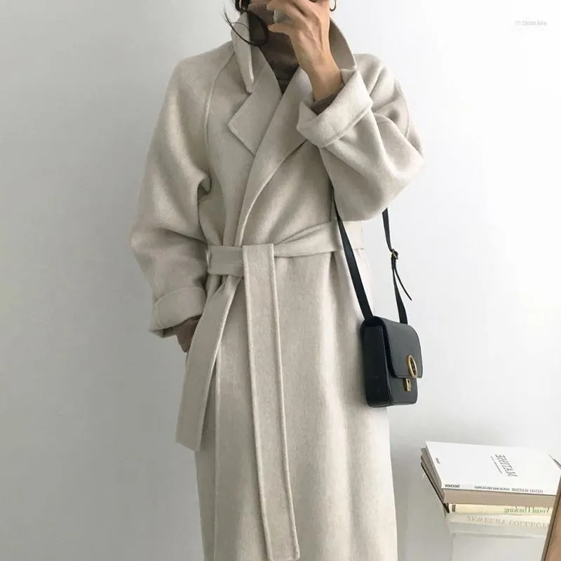 Women's Wool Women's & Blends Women Elegant Coat 2022 Autumn Winter Long Sleeve Turn Down Collar Woolen Coats Laides Korean Outwear