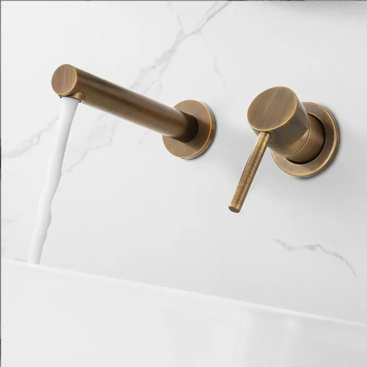 European-style antique faucet solid brass concealed wall mounted hot and cold single handle double-hole basin mixer tap faucets bathroom