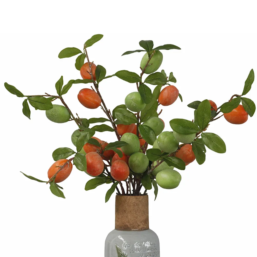 45cm 2PCS Artificial Loquat Fruit Branch Foam Fake Fruits Faux Flowes Plants Green Leafs Living Room Decor Floral Arrangement