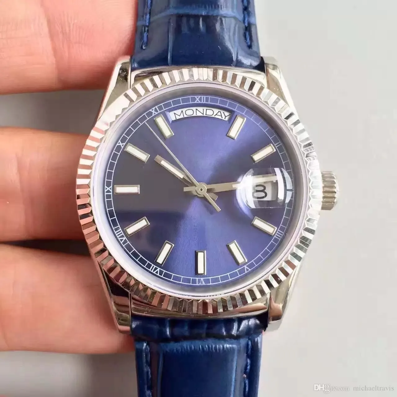 Męski zegarek 36 mm wodoodporne szafirowe lustro automatyczny ruch niebieski skórzany pasek oryginalny składany klamra