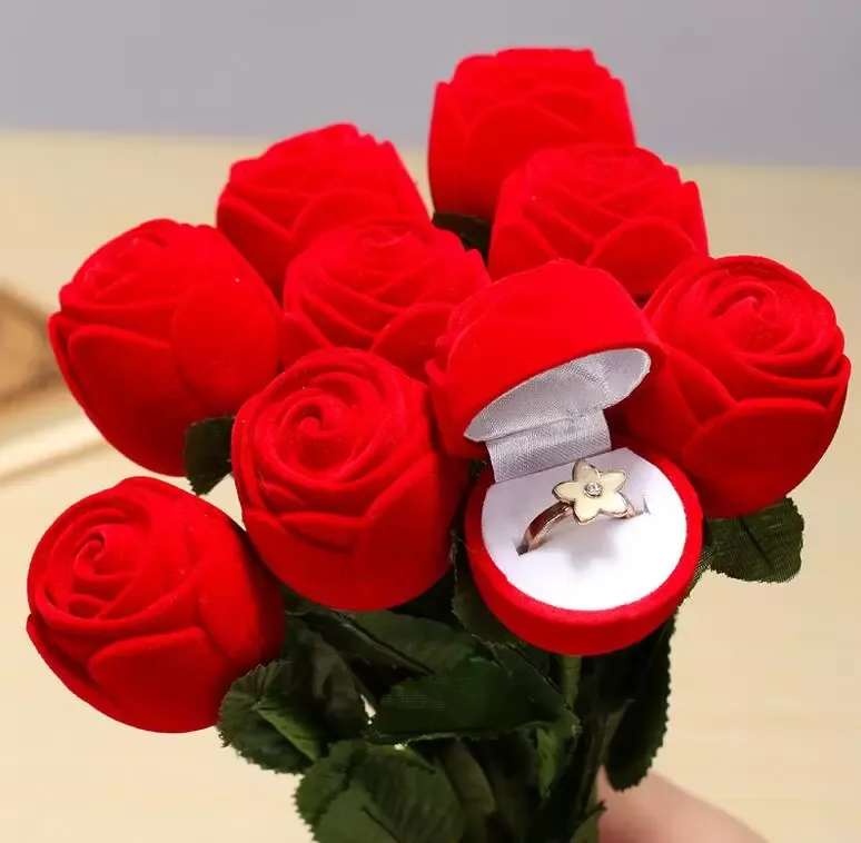 Pudełka ślubne prezentowe w kształcie róży pudełko pierścieniowe mini urocze czerwone skrzynki do pierścieni na pierścienie Pakowanie biżuterii 1
