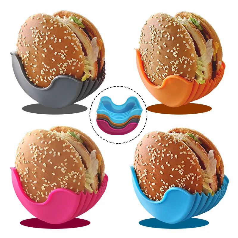 Économiseurs d'aliments rétractable Sandwich Hamburger boîte fixe petits pains réutilisable Silicone Burger support étagères Hamburger Clip