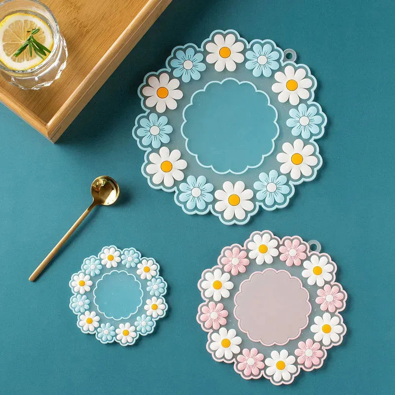 Daisy Flower Coaster Maty niebieskie różowe bez poślizgu pvc silikonowe podstawki do ochrony na stole dekoracje ślubne