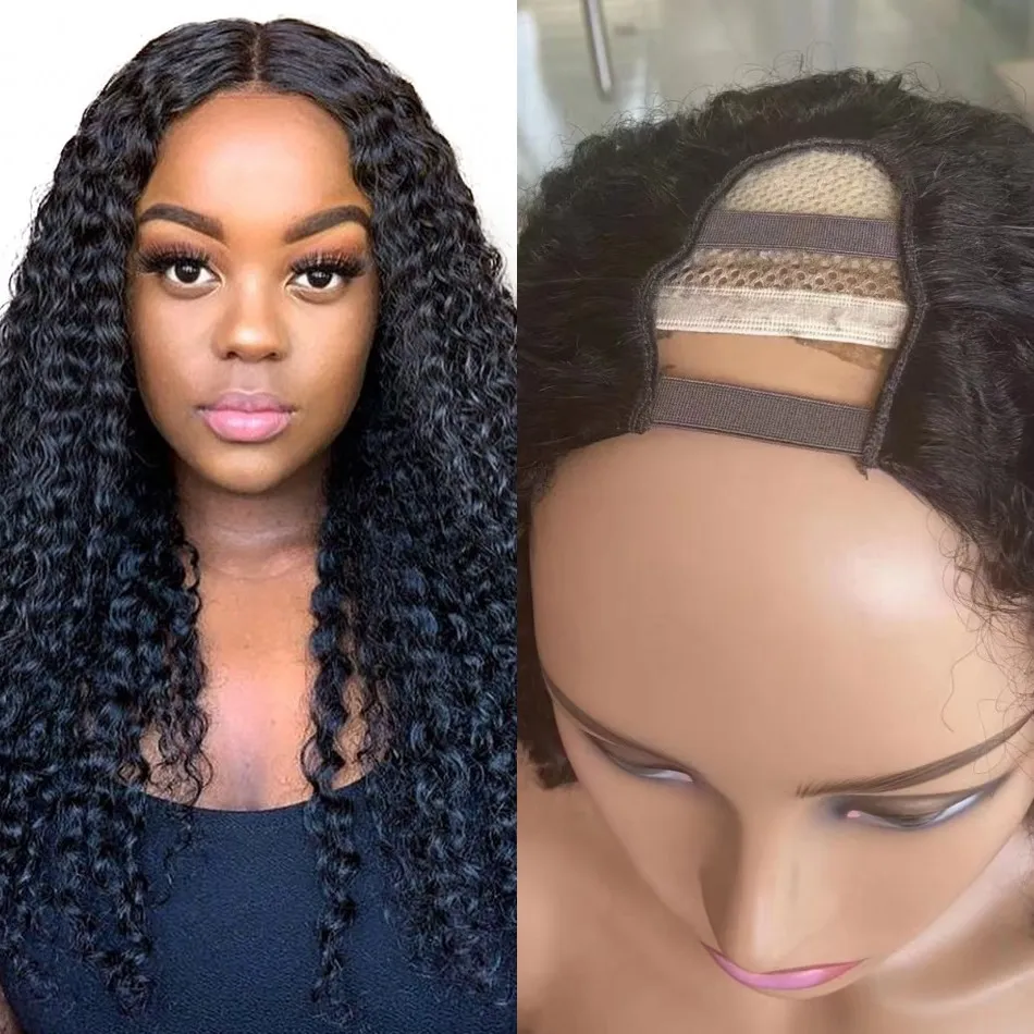 Peruvian Hair Kinky Curly U Part Wig for Black Women Remy Human Hair Wigs 150% Glueless