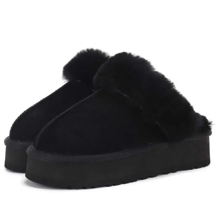 Chestnut Fluff Genuine Australian Sheepskin Suede Disquette Slippers Cozy Shearling Fur Lined