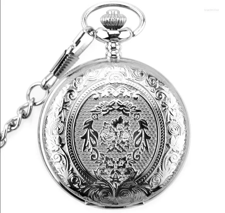 Taschenuhren Ankunft 50 teile/los Vintage Silber Klassische Geschnitzte Bronze Uhr Retro Halskette Großhandel