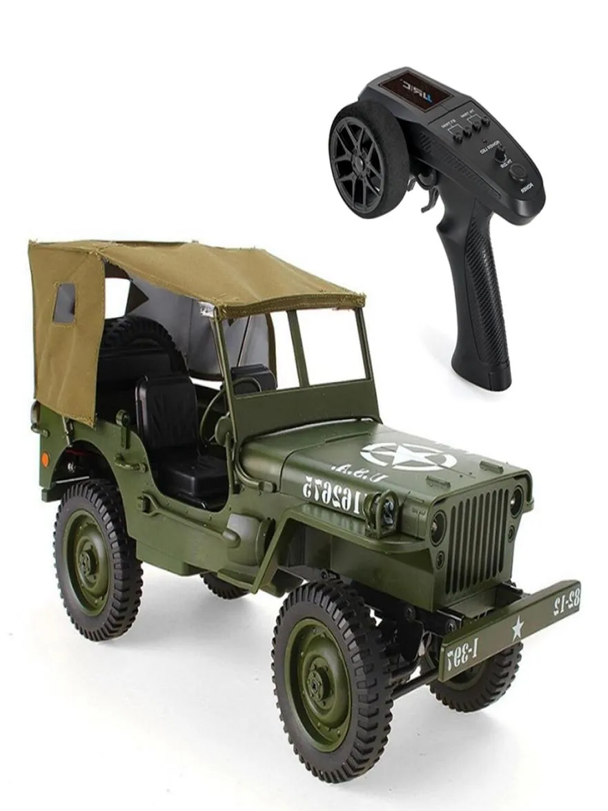 110 RC CAR 24G 4WD Remote Control Jeep Toys Fourwheel Drive Offroad Military Climbing Car Army Diecast Cars Militärfordon T7708892