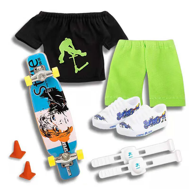 Finger SkateBoard Scooter con pantaloni, scarpe e strumenti Mini set di giocattoli per regalo