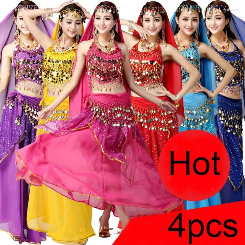 Stage Wear 4pcs Set Sexy Egypte Belly Dance Costume Bollywood Dress Bellydance Womens Dancing Sets