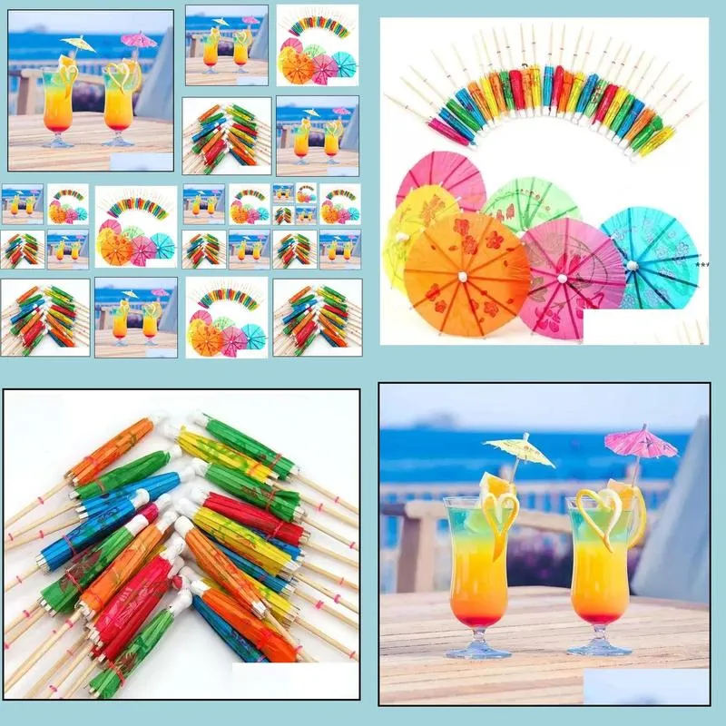 Bar Tools Bar Tools Paper Cocktail Parasols Paraplu's Drinks Picks Wedding Event Feestartikelen Vakantie Vakantie Garnnes Holders 144pcs/SE DHPFG