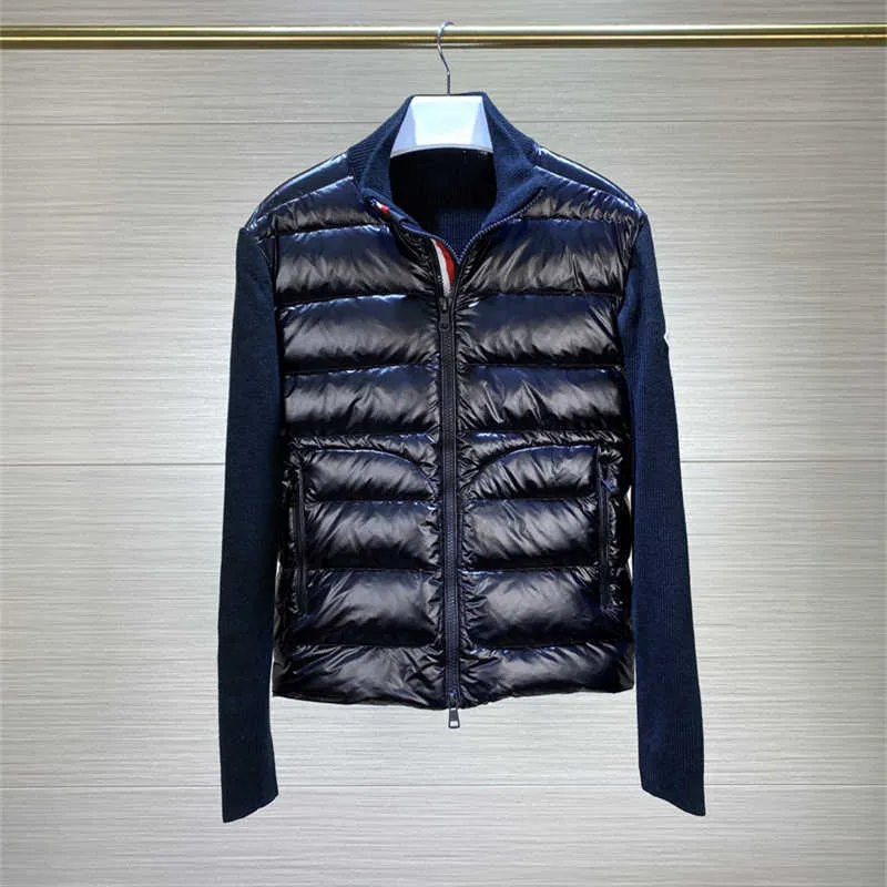 Hommes vers le bas Parkas Monclair hiver hommes mode vestes laine tricoté et blanc canard rembourrage Patchwork fermeture éclair Up Cardigan homme automne manteaux 989