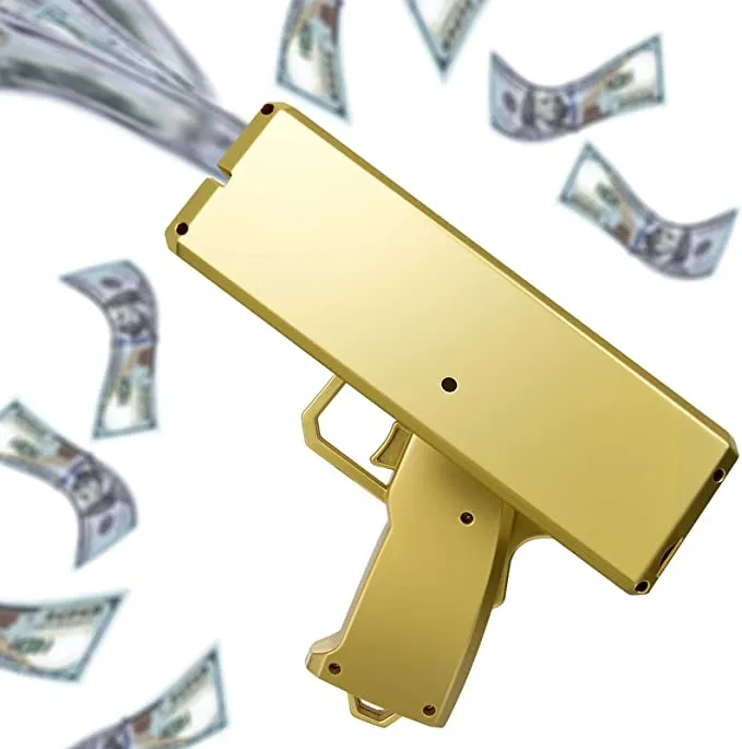 Nyhet Spel Pengar Guns Papper Spela Make it Rain Leksakspistol Handhållna kontanter Fake Bill Dispenser Shooter Leksaker xm