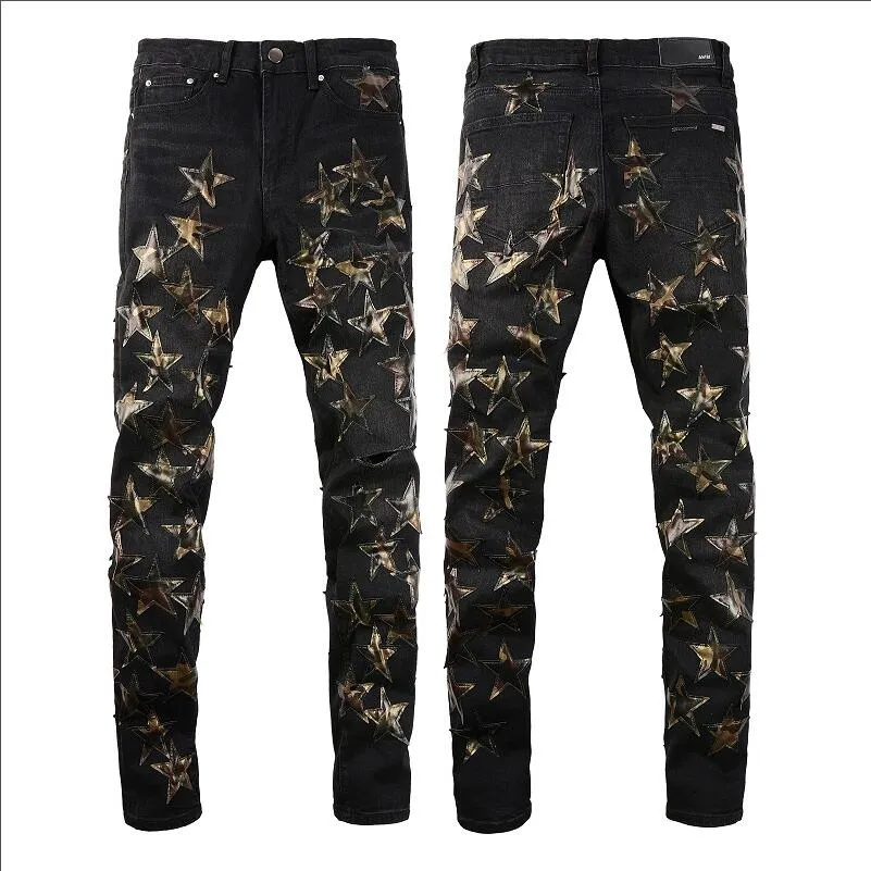 23ss Designer Jeans Mens Calças Denim Bordadas Fashion Holes Tamanho EUA 28-40 Hip Hop Calças Desgastadas com Zíper Para Masculino 2023 Jeans Mais Vendidos #869