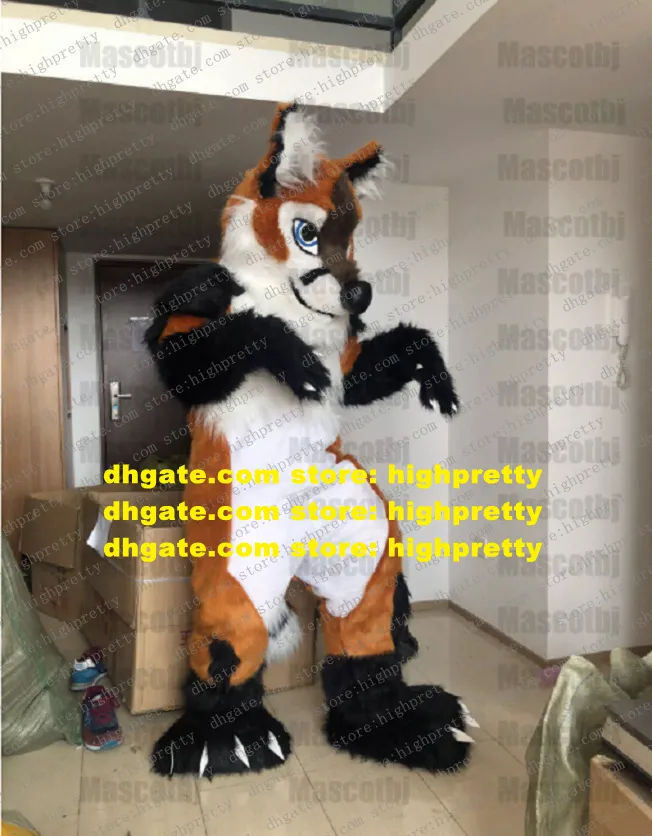 Brown Long Fur Husky Dog Mascot Costume Wolf Fursuit Furry Adult Cartoon Character Outfit Sports Party Recreation Ground zz9540