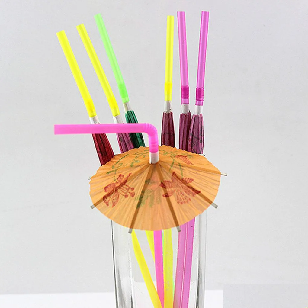 Copas descartáveis ​​palhas de 20pcs guarda -chuva Disponível Colorf Bendable Drinking STS para Luau Parties Bars Restaurantes Drop entrega em casa Dhum9