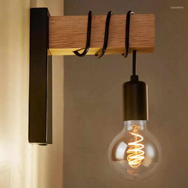 Lámparas de pared Lámpara de madera ligera interior minimalista moderna E27 Luces de apliques para el hogar Iluminación Decoración al aire libre Escalera