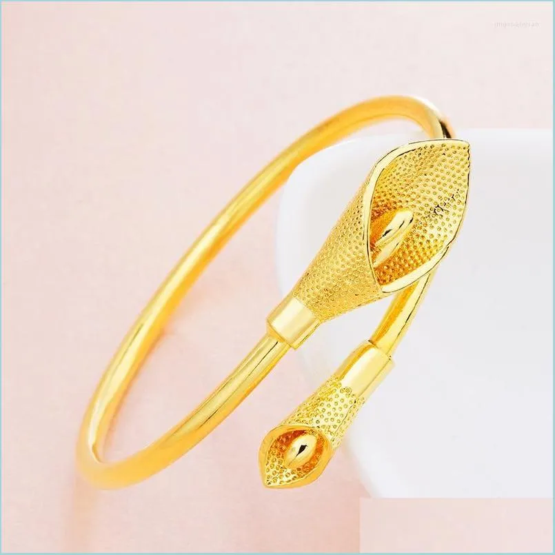 Bangle Bangle Korean Fashion Bangles For Women Pure Gold Color Calla Wedding Engagement Bride Luxury Jewelry Wholesale Drop Delivery Dhr4I